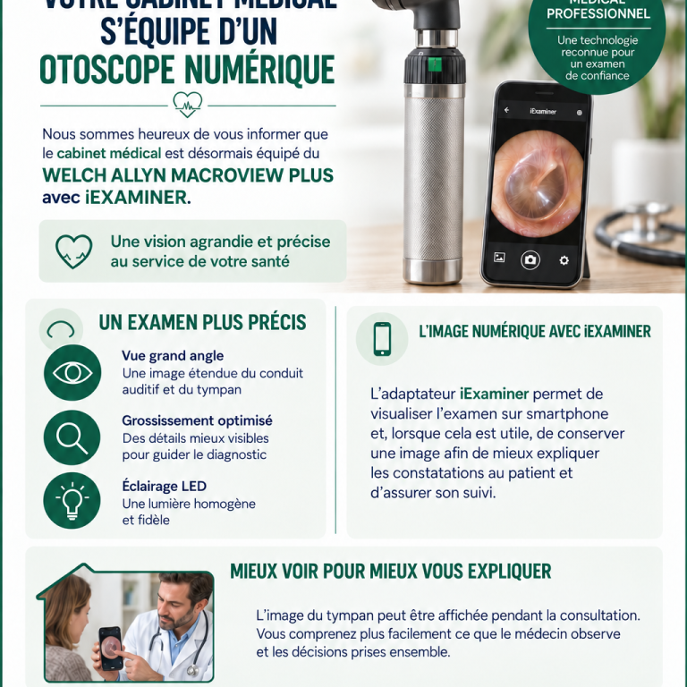 Welch Allyn MacroView Plus avec iExaminer Présentation de l’otoscope numérique Welch Allyn MacroView Plus avec iExaminer, nouvel équipement du cabinet du Dr William Benamu.